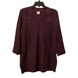 CABI | Women’s Heather Mulberry V-Neck Chime Cable Knit Sweater Size M